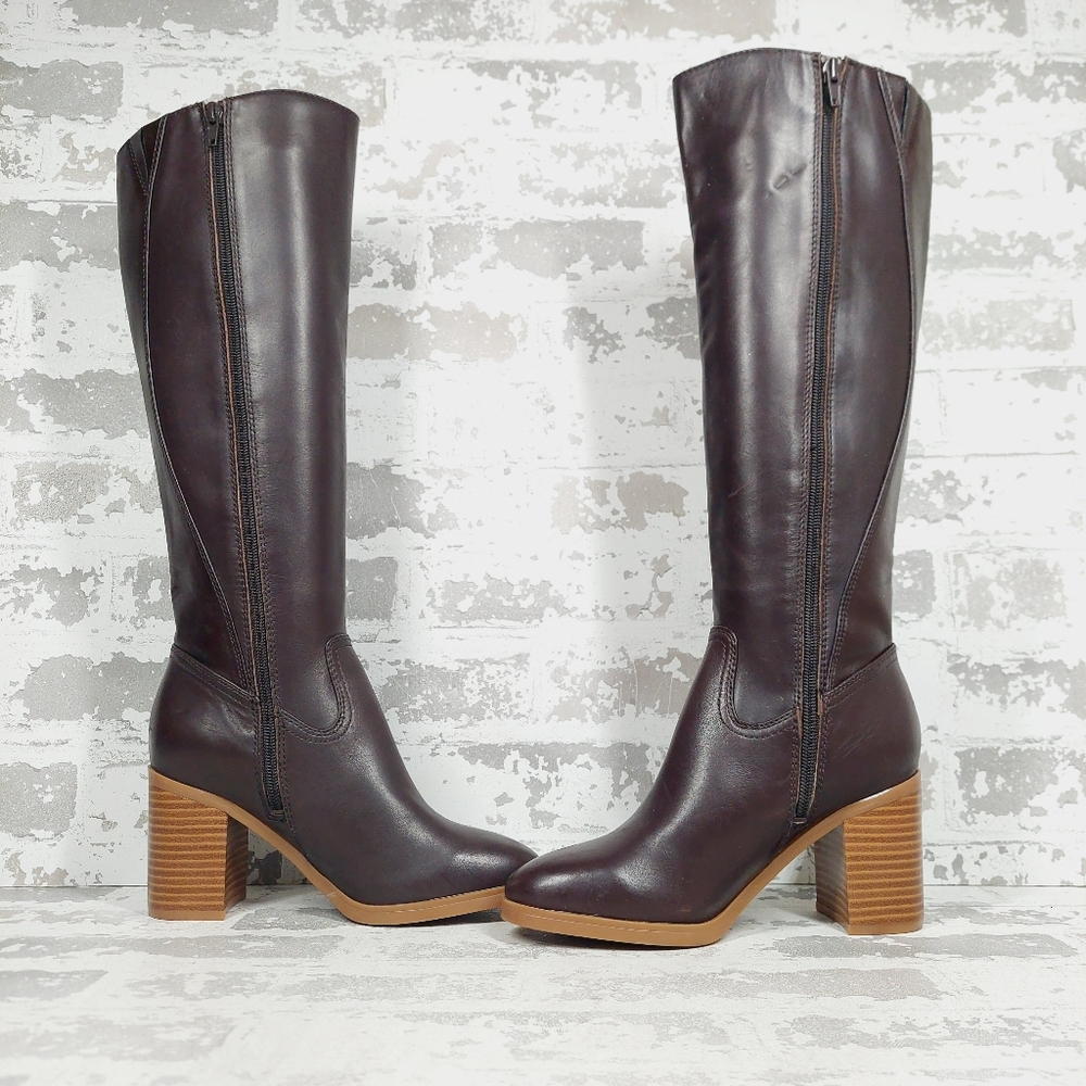 New Giani Bernini Odette Burgundy Leather Block Heel Knee High Boots M585 - Picture 6 of 13